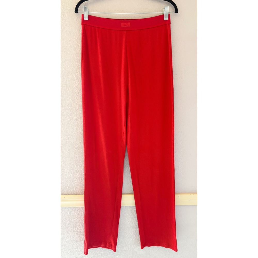 SKIMS S Cotton Ribbed Lounge Pants Cranberry Red Sleepwear Wide Leg